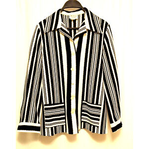 80s womens vtg 13-14 barclay square black white striped usa made jacket pockets